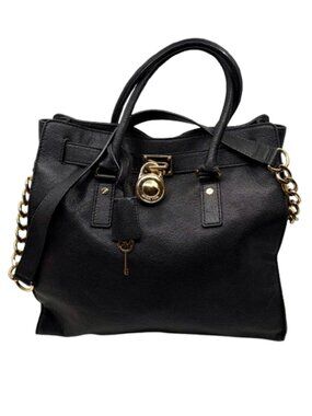 MICHAEL KORS~Hamilton~TWO-WAY~LARGE BLACK LEATHER~LOCK & KEY~SATCHEL BAG NWOT